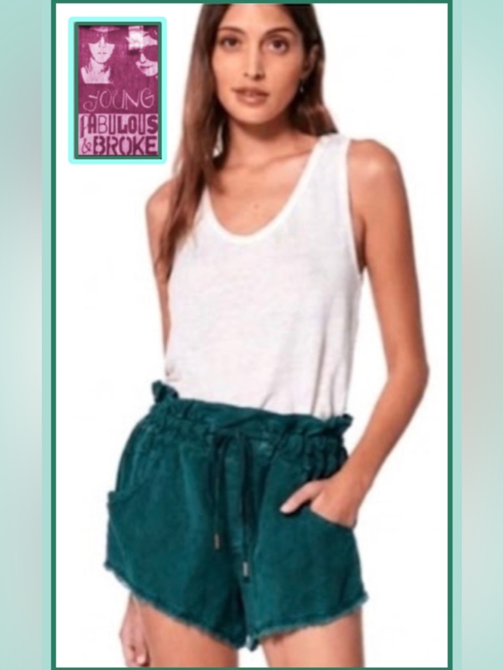 NWT Young Fabulous & Broke Izzy Raw Edge Shorts peacock 🦚 teal green medium
